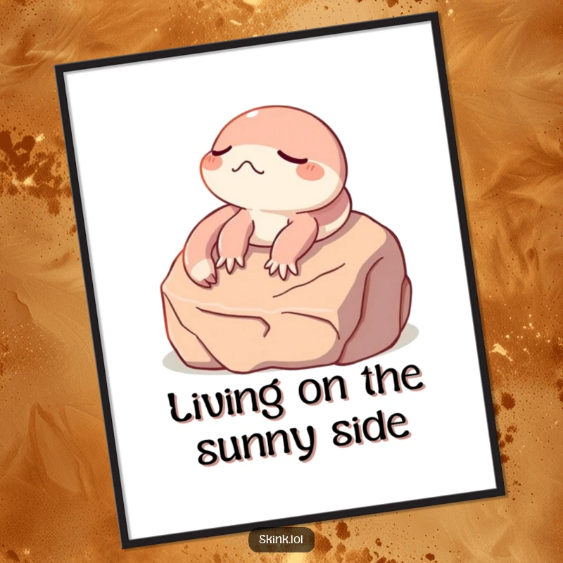 Funny Free Printable Wall Art: Skink peacefully sunbathing on a rock, eyes closed in relaxation.